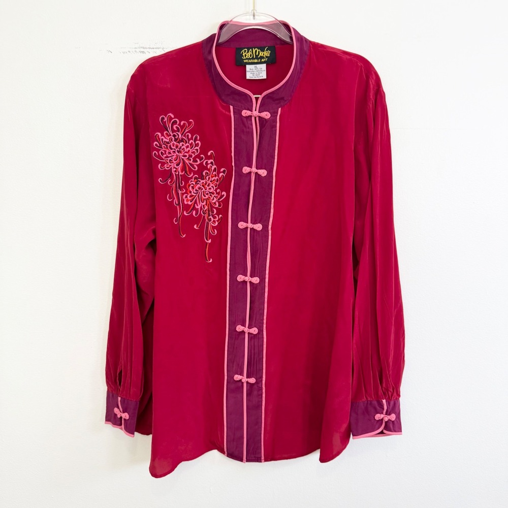Vintage Bob Mackie Wearable Art Embroidered Silk Blouse Size XL